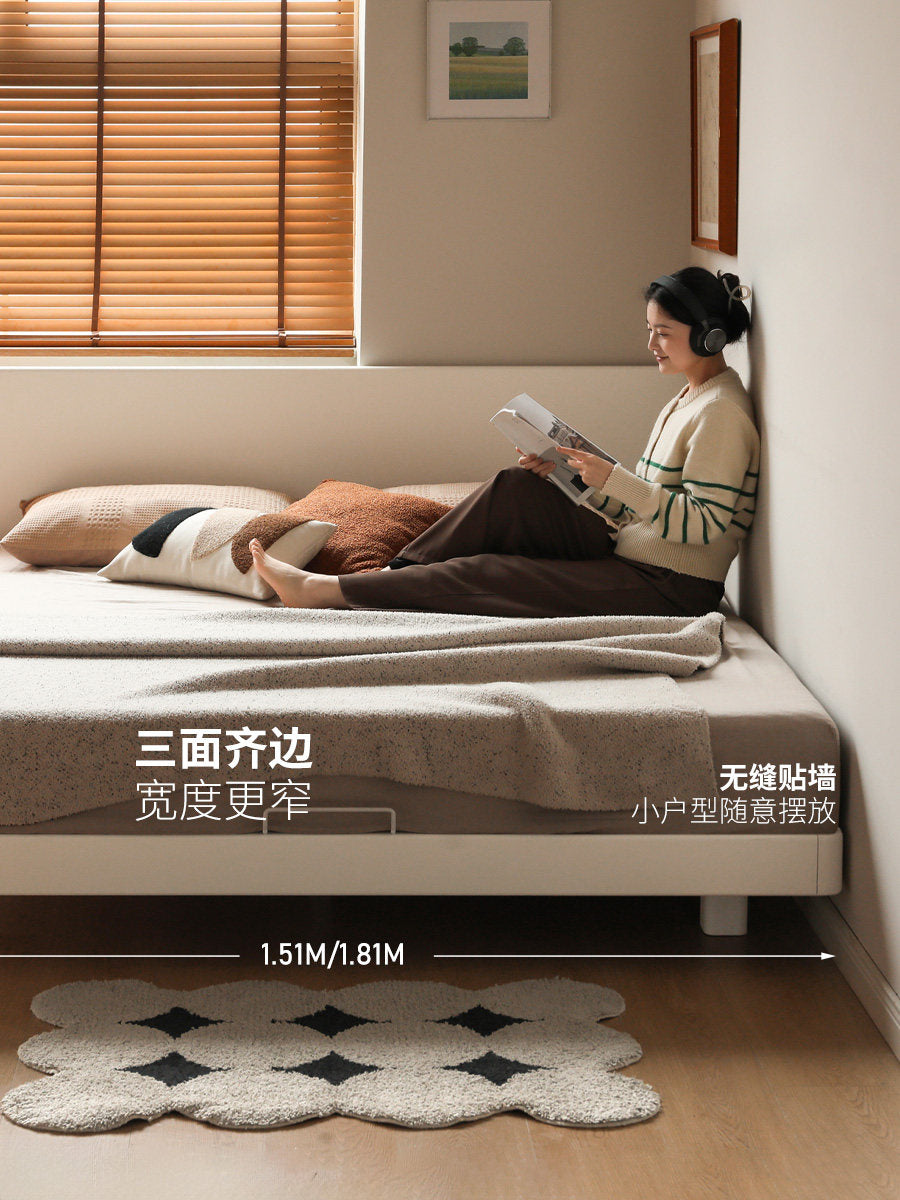 实木床现代简约卧室双人床白色悬浮床大床奶油风齐边床
